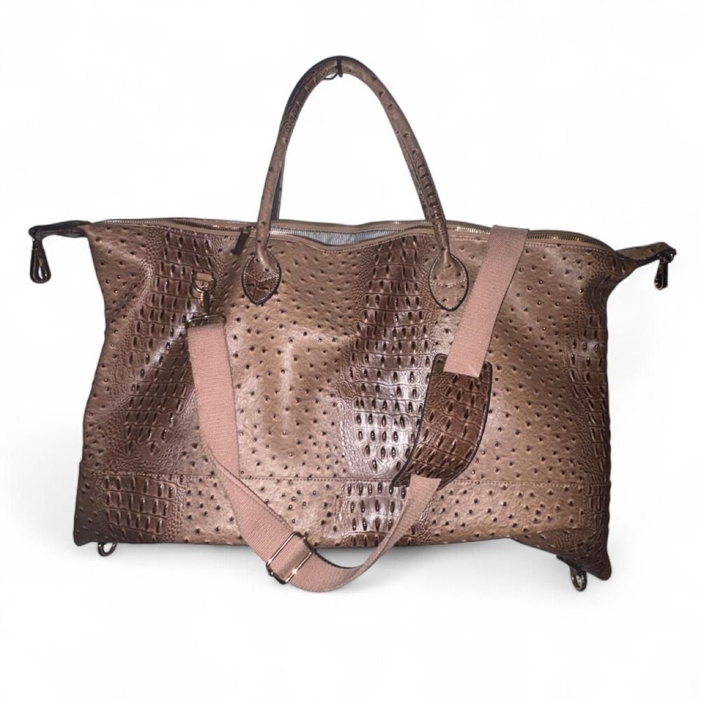 NWOT American Darling Leather Ostrich Print Western Travel Duffle Weekender
